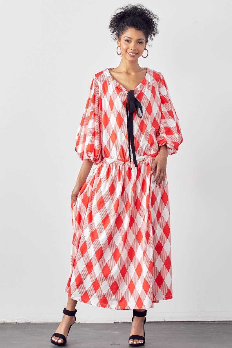 BALLOON SLEEVE DRESS WITH POCKETS