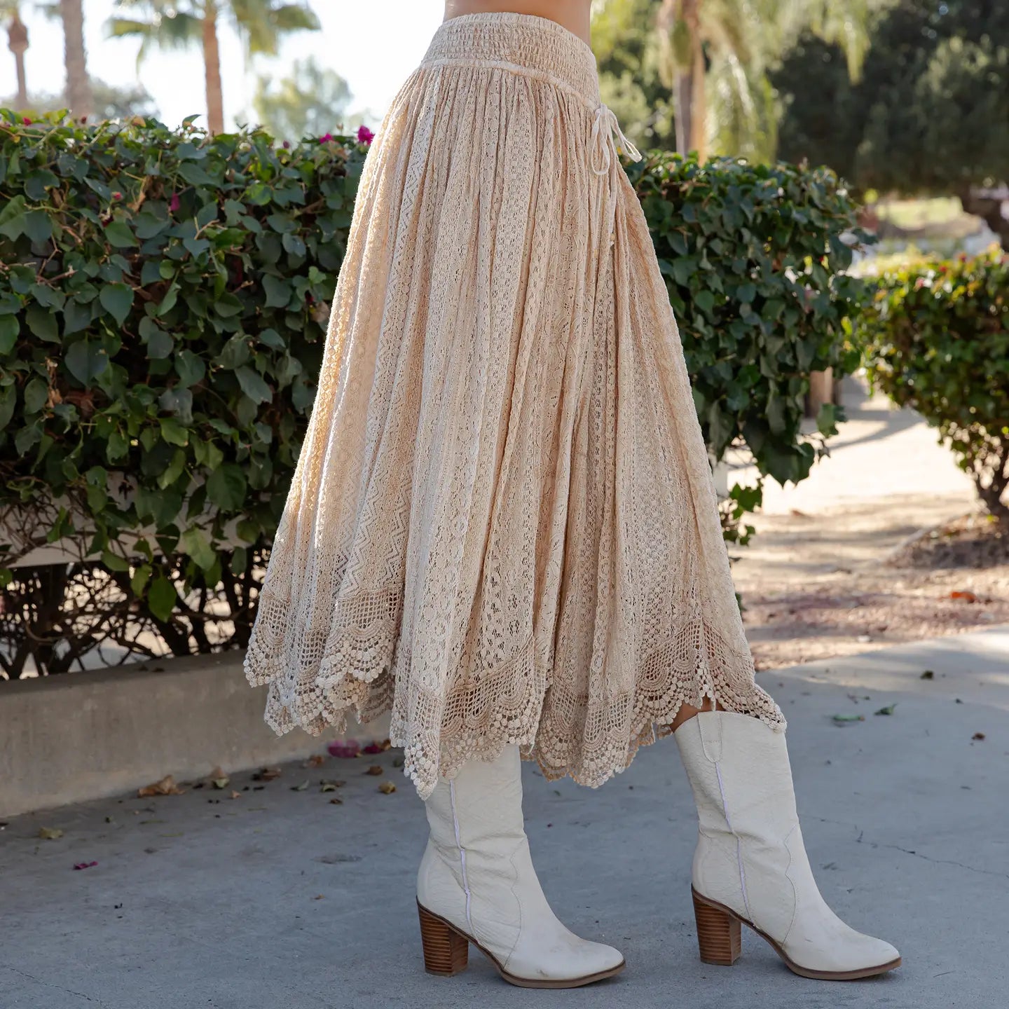 Prairie Dream Wanderer Skirt W/Shirred Elastic Midi Skirt