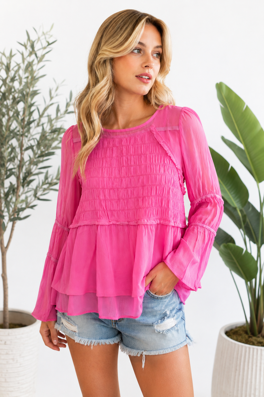 Pink Petals Smocked Blouse