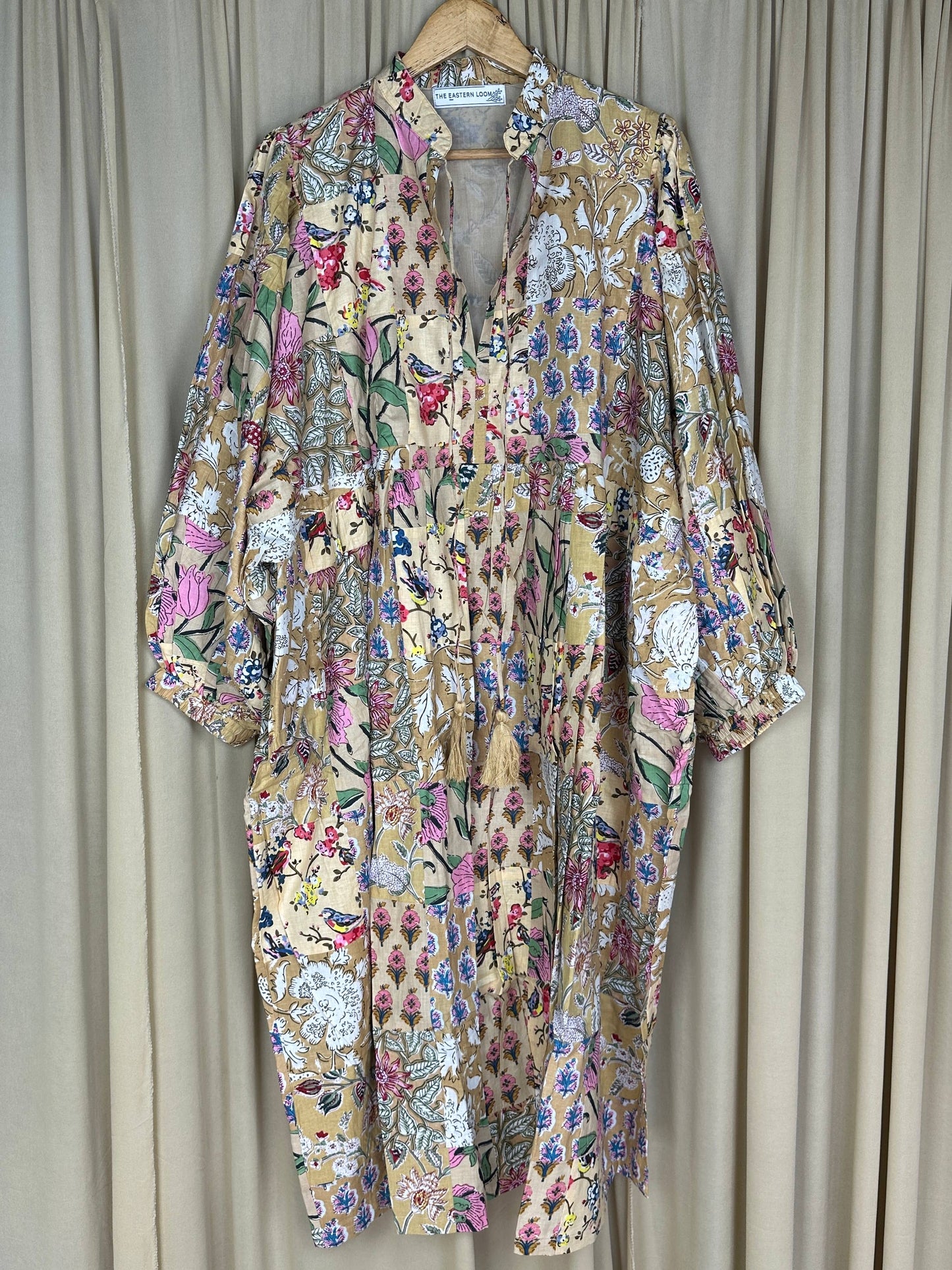 BEIGE SHADES - Hand Patchwork Cotton Dress OneSize