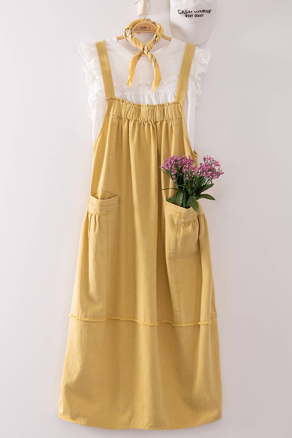 Mineral Washed Denim Overall Casual Midi Dress
