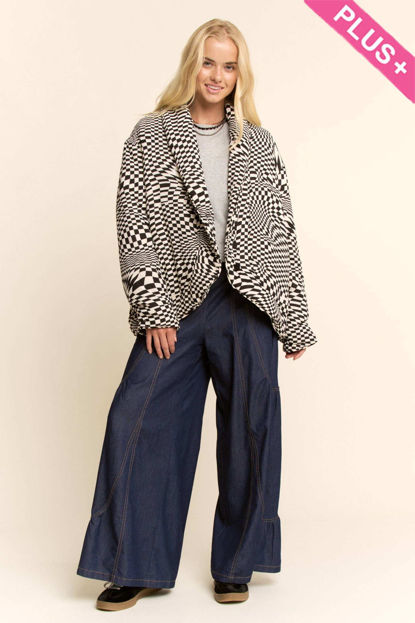 PLUS RETRO PRINT PAD SHAWL COLLAR BUTTON JACKET
