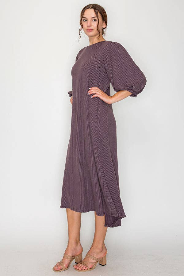 PLUS SIZE CHIC MIDI DRESS WITH BALLOON SLEEVES