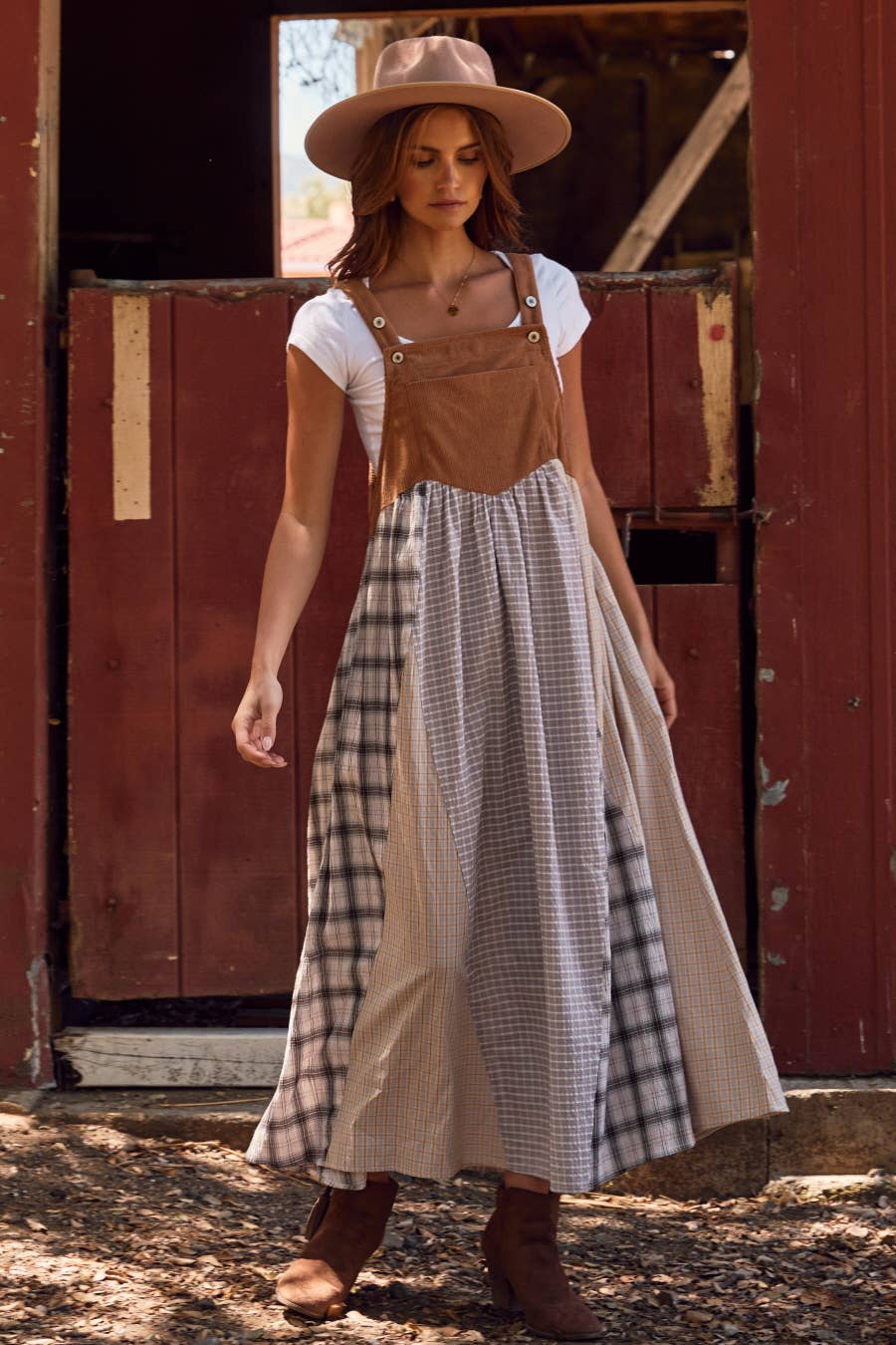 Plus Patchwork Plaid Overall Dress
