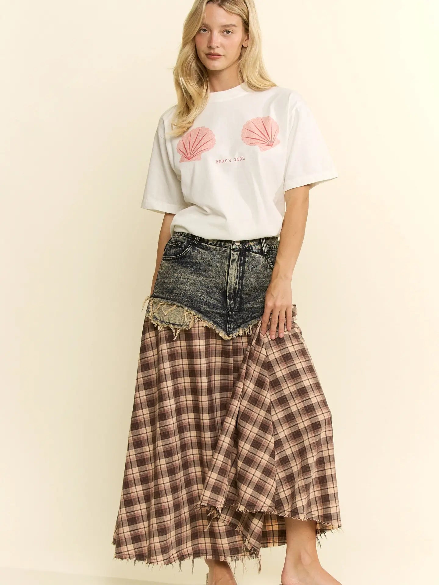 Denim Plaid Skirt