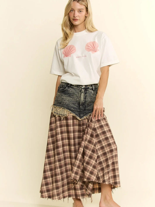Denim Plaid Skirt