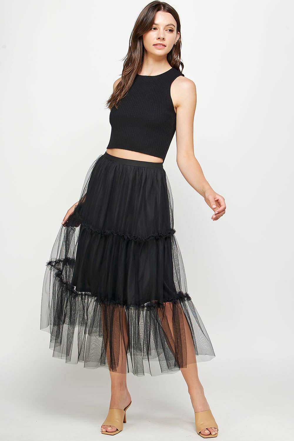 Tulle Midi Skirt With Mini Ruffles
