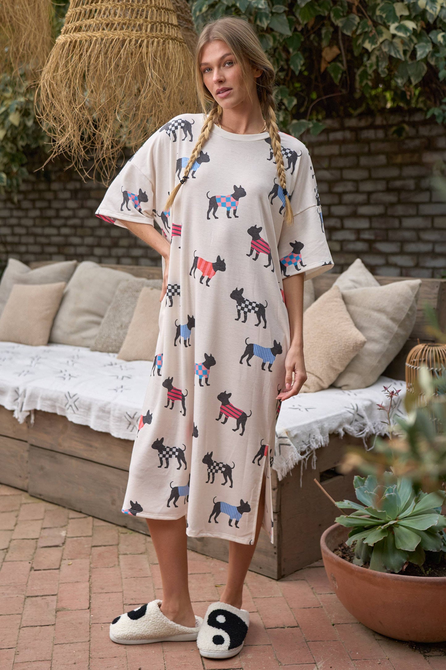 PLUS SIZE DOG W/SWEATER PRINT TSHIRT DRESS