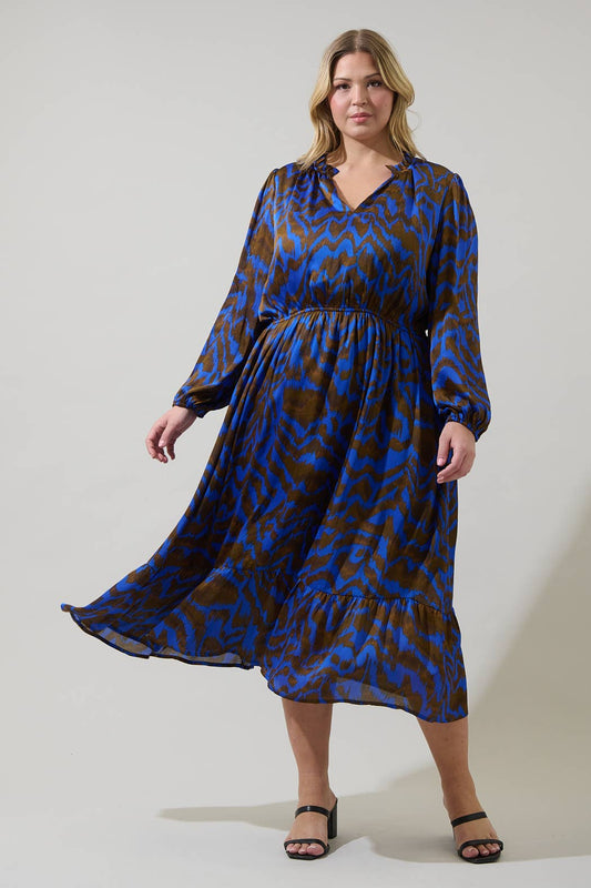 Krista Abstract Fabiola Split Neck Midi Dress Curve