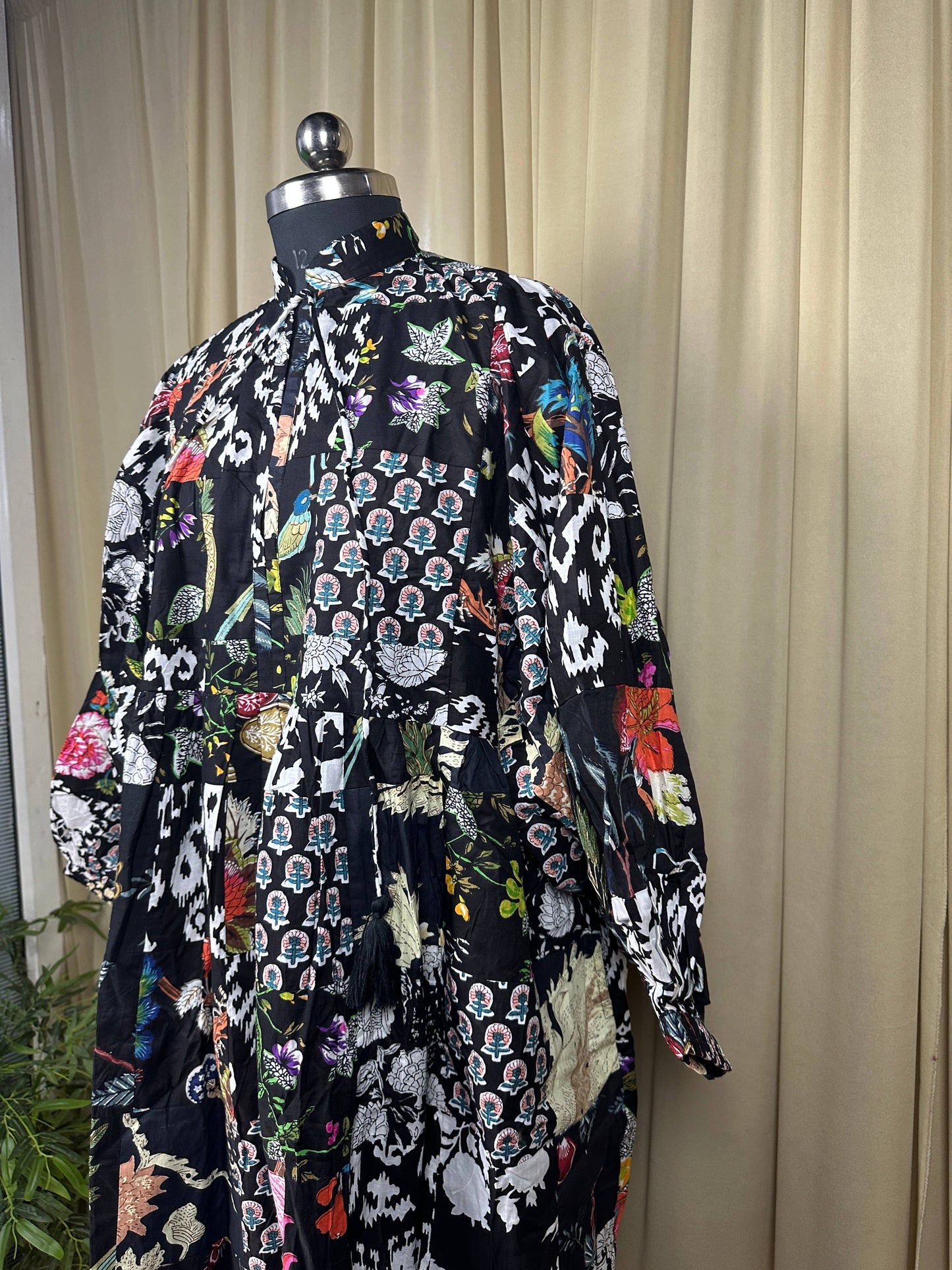 BLACK SHADES - Hand Patchwork Cotton Dress OneSize