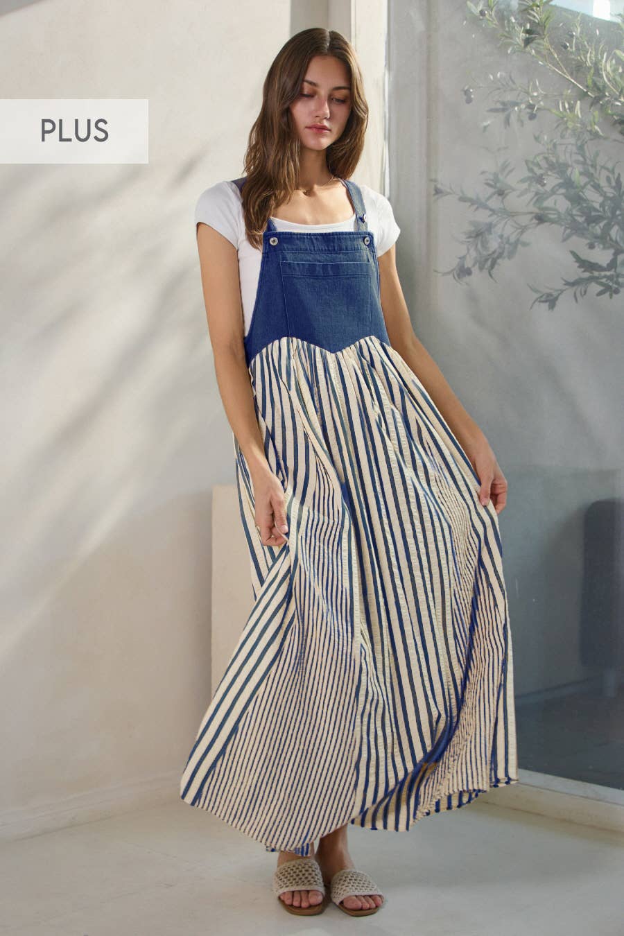 Plus Colored Denim Overall Dress