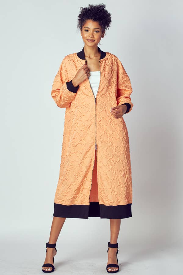 EMBOSSED JACKET WITH TWO WAY ZIPPER
