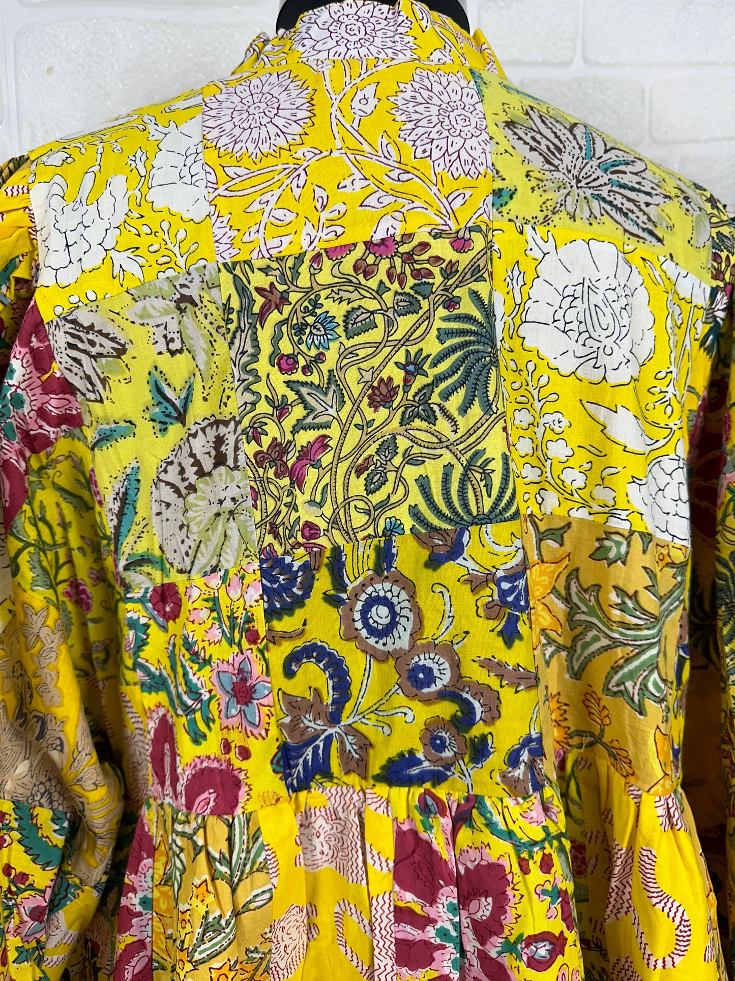 YELLOW SHADES- Hand Patchwork Cotton Dress OneSize