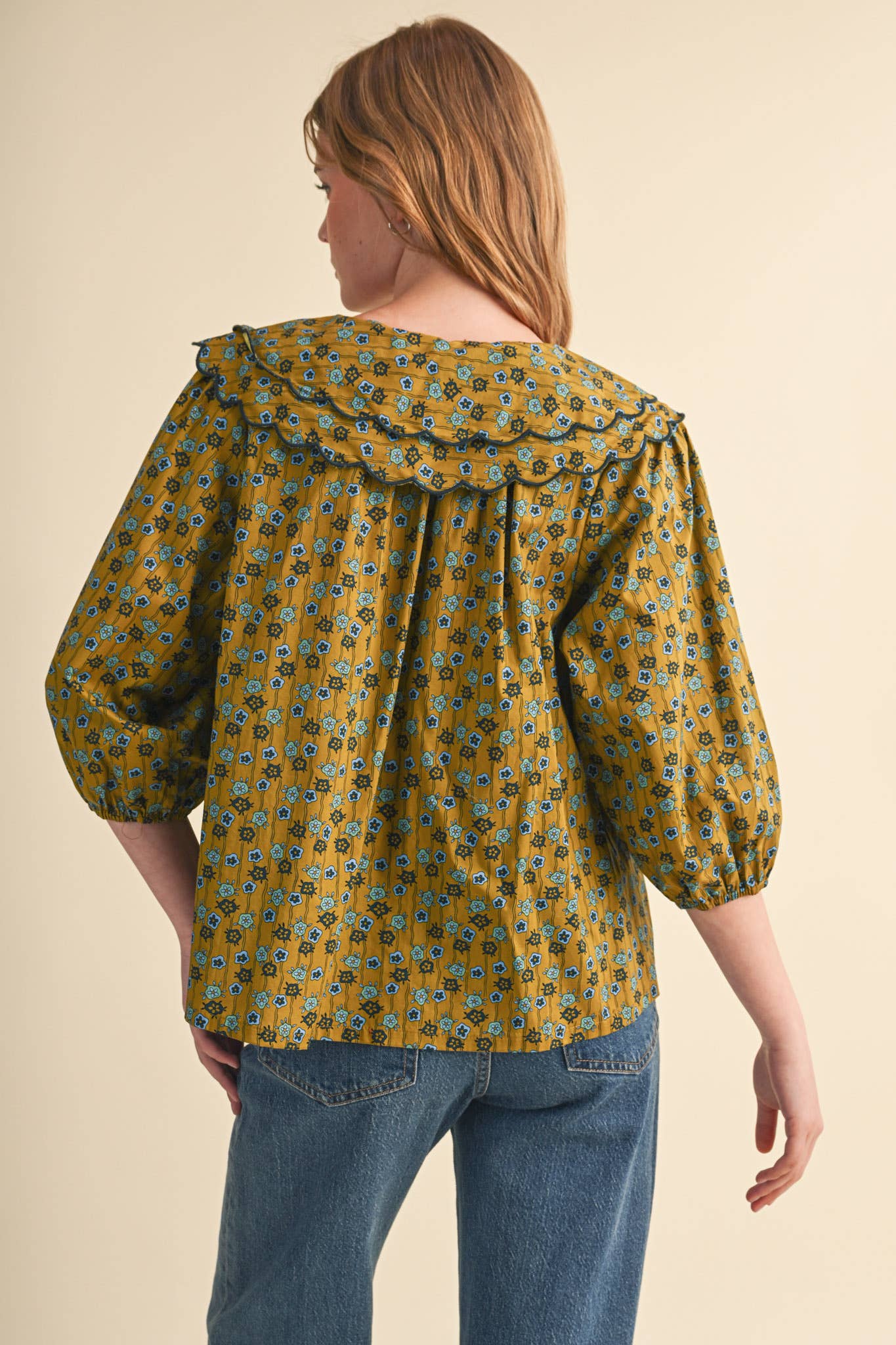 SCALLOPED DOLL COLLAR BUTTON UP FLORAL TOP MTP4964