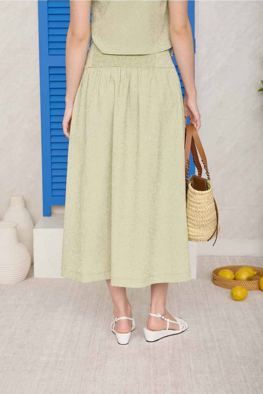 Lemon Grove Textured Crop Top & Midi Skirt Set - Sage