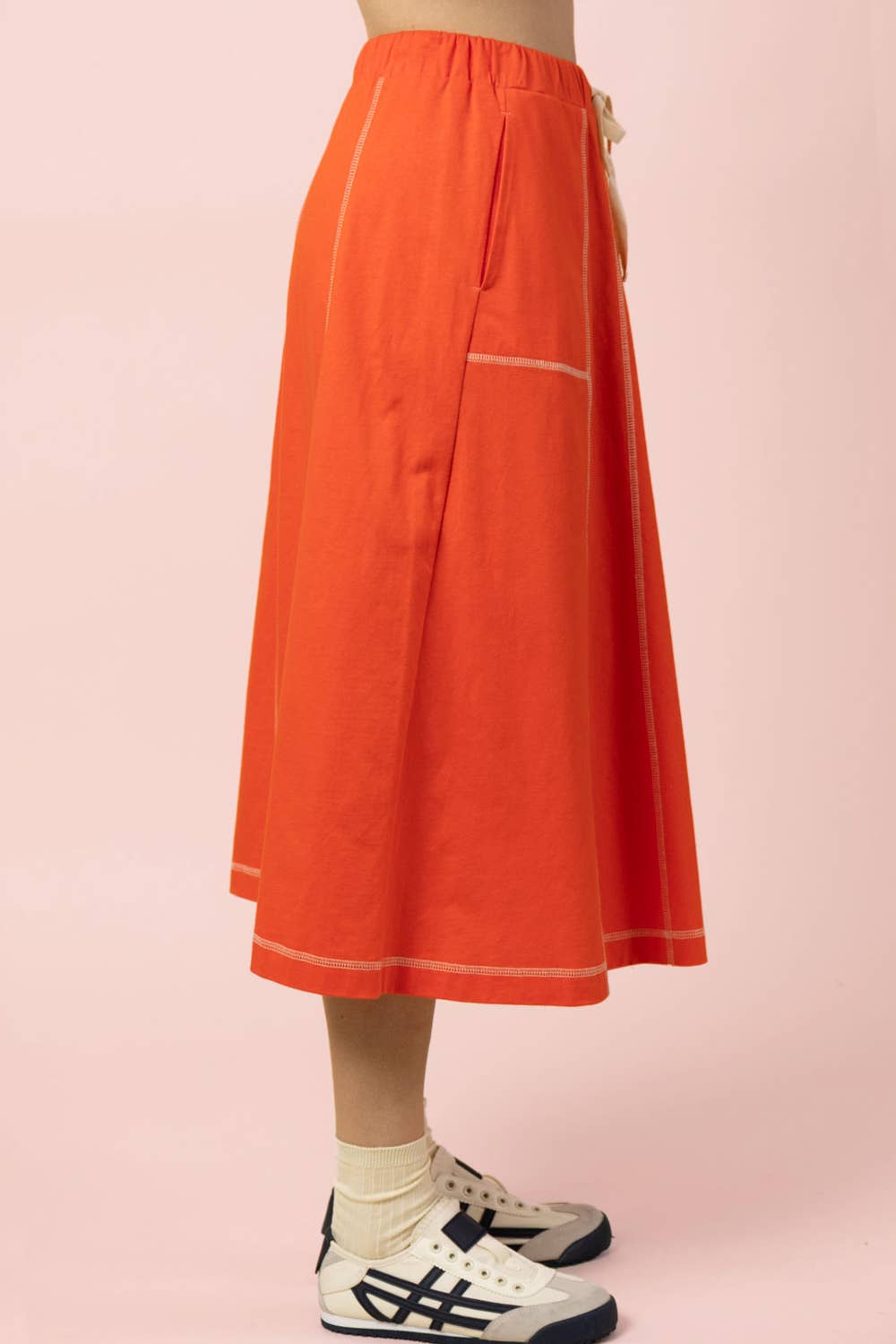 Stitch Detail Casual Knit Midi Skirt