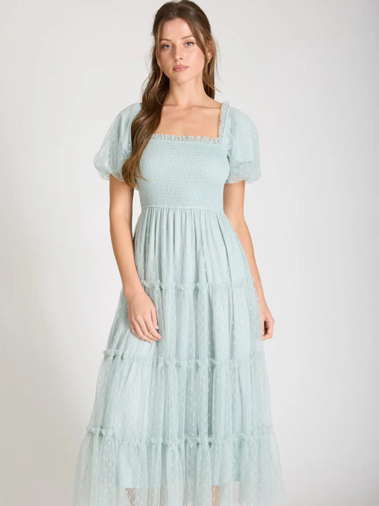 Sage Dream Tulle Maxi Dress