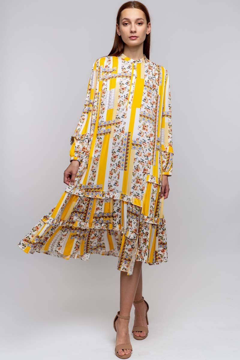 CREW NECK PRINTED DRESS WITH POCKETS