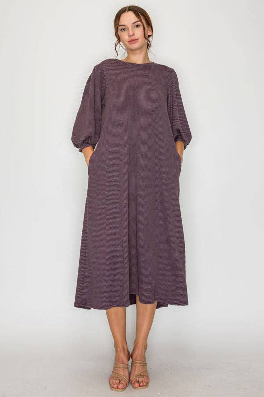 PLUS SIZE CHIC MIDI DRESS WITH BALLOON SLEEVES