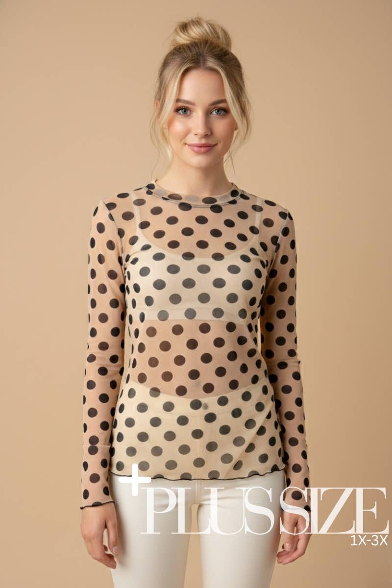 PLUS SIZE LONG SLEEVE MESH TOP