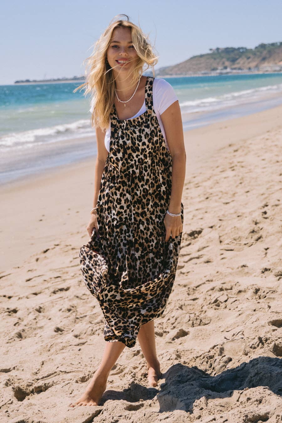Plus Leopard Printed Overall Tired Midi Dress