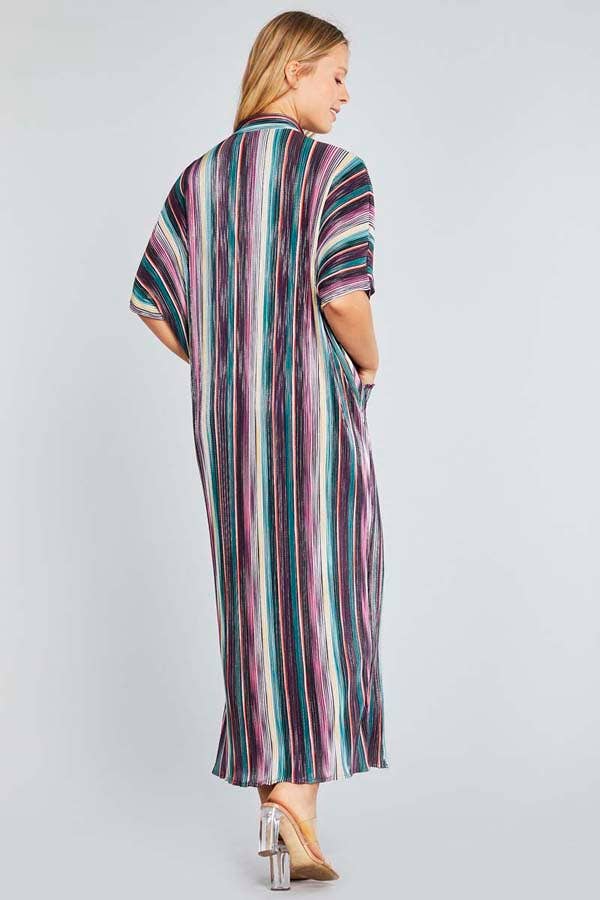 PLEATED METALLIC SOFT DRESS WITH POCKETS