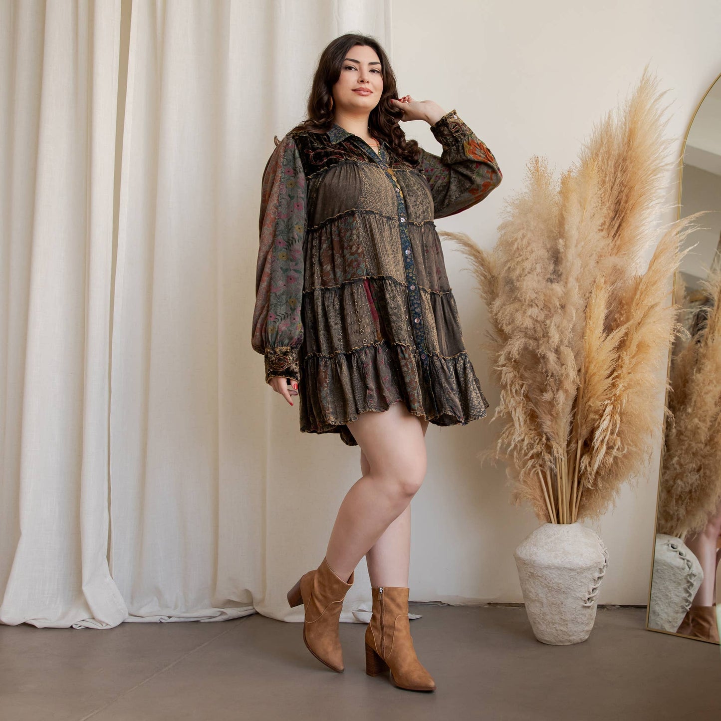 Artisan Embroidered Jhabla Shirt Dress PLUS