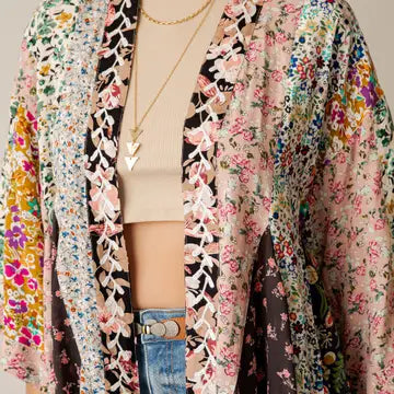 Floral Bohemian-Style Patchwork Kimono