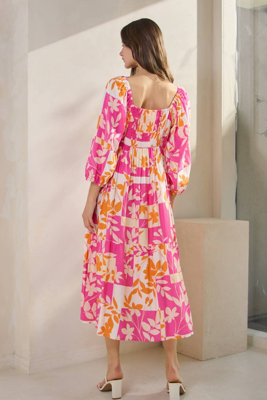 Plus Geo Floral Printed Tired Midi Dress