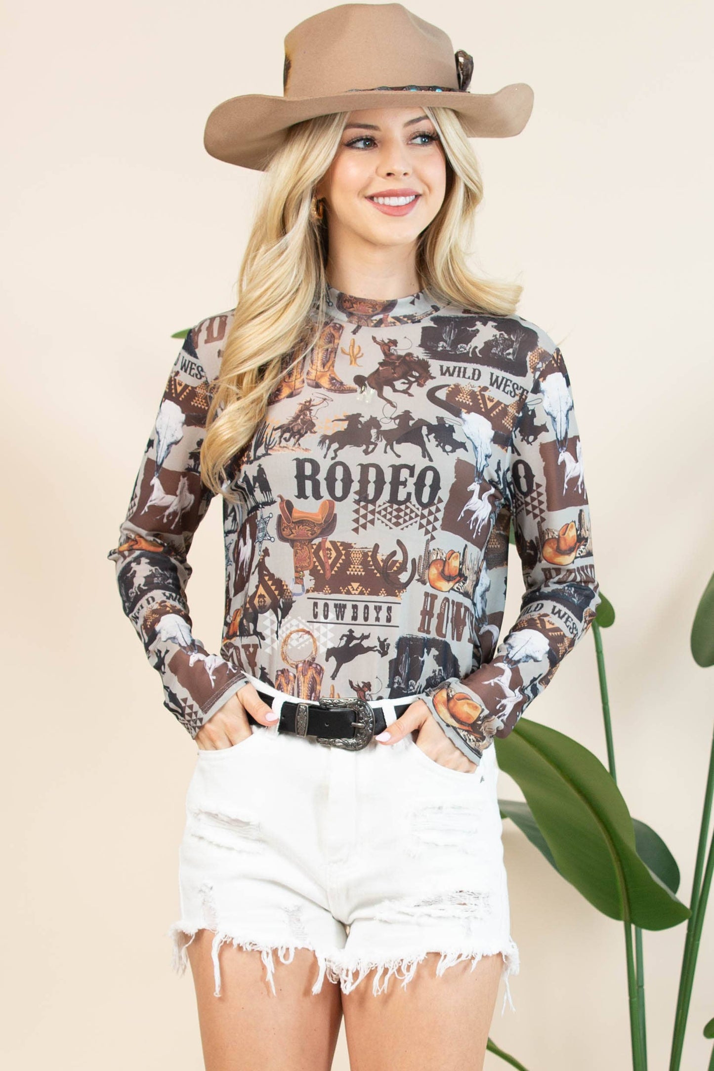 AV1230-AUBREY-6169 WESTERN RODEO SEMI SHEER MESH TOP