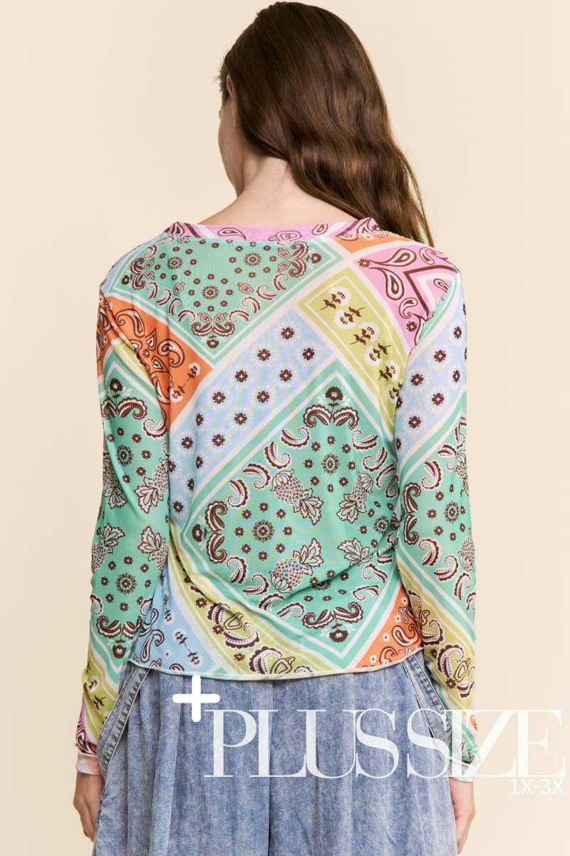 PLUS SIZE LONG SLEEVE MESH TOP