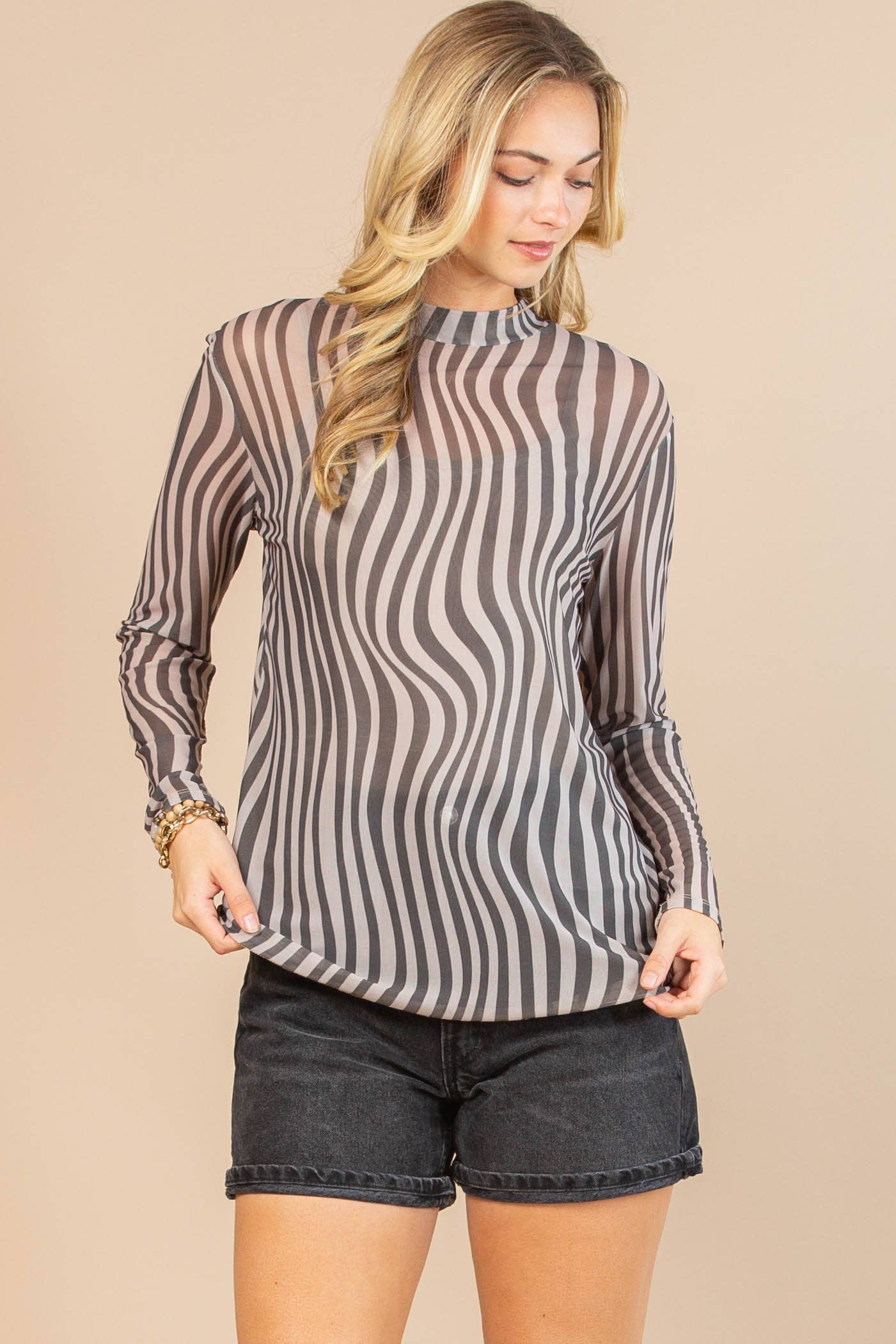 AV1230-RINA GEO PRINT SEMI SHEER MESH TOP