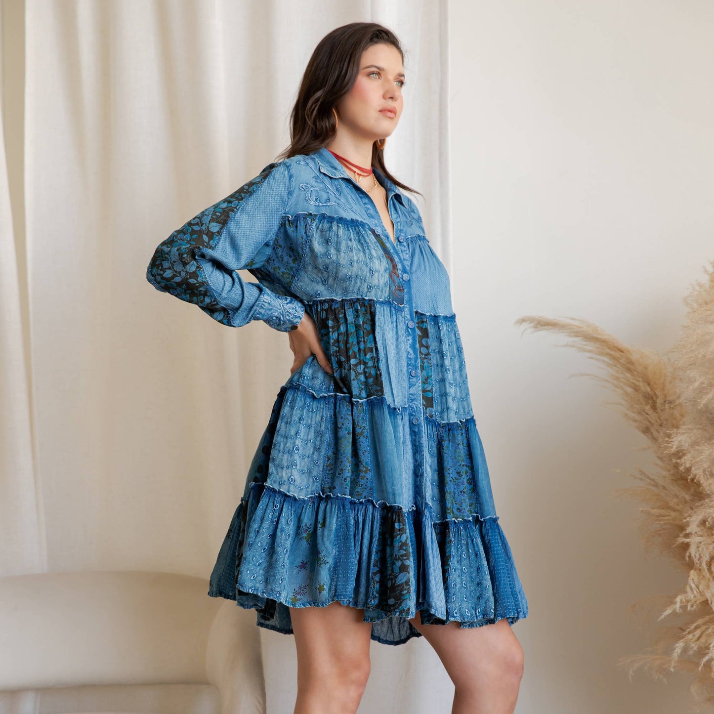 Artisan Embroidered Jhabla Shirt Dress PLUS