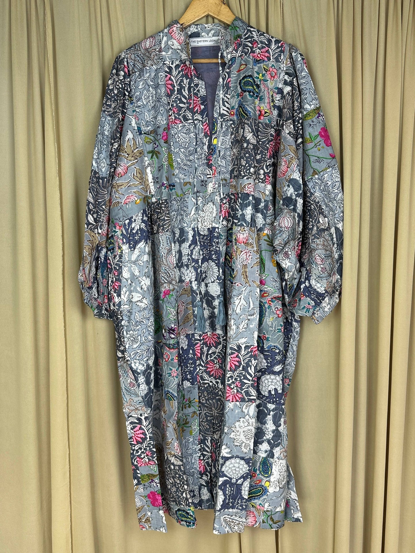Grey SHADES - Hand Patchwork Cotton Dress OneSize