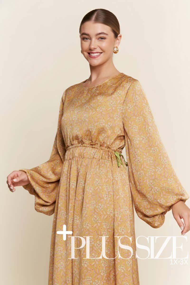 PLUS SIZE FLORAL PRINT BALLOON SLEEVE TOP