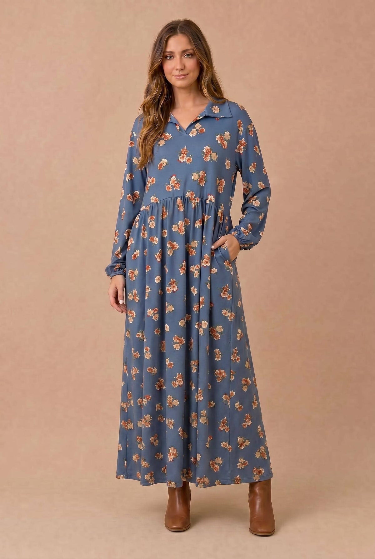 Floral Babydoll Fit and Flare Maxi Dress