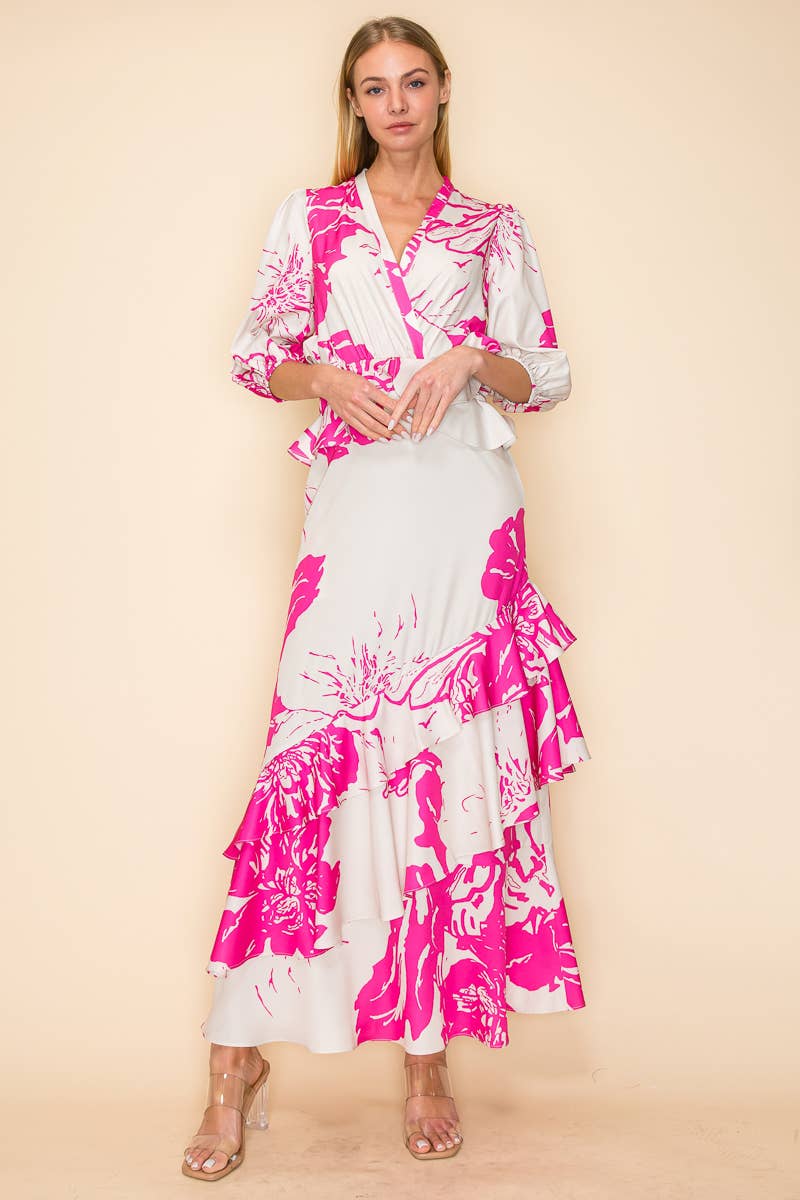 V NECK DRESS WITH RUFFLES AND POCKETS
