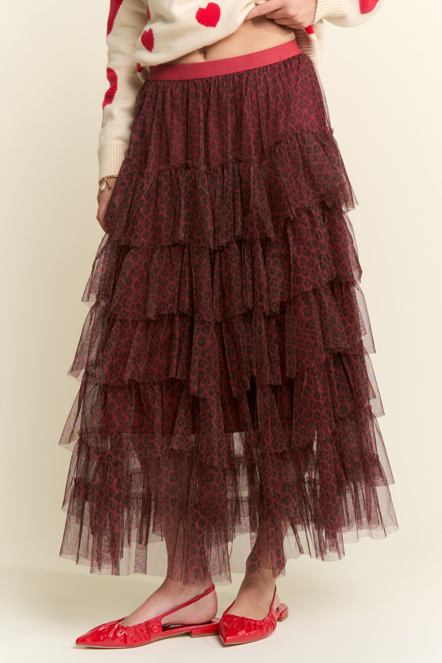 Tiered Ruffle Mesh Lined Maxi Skirt