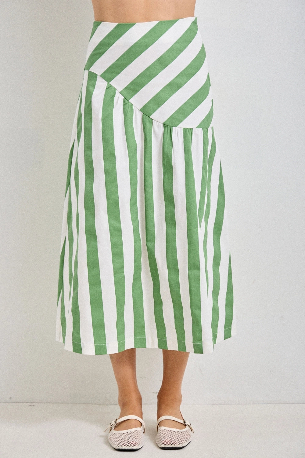Melon Striped Midi Skirt