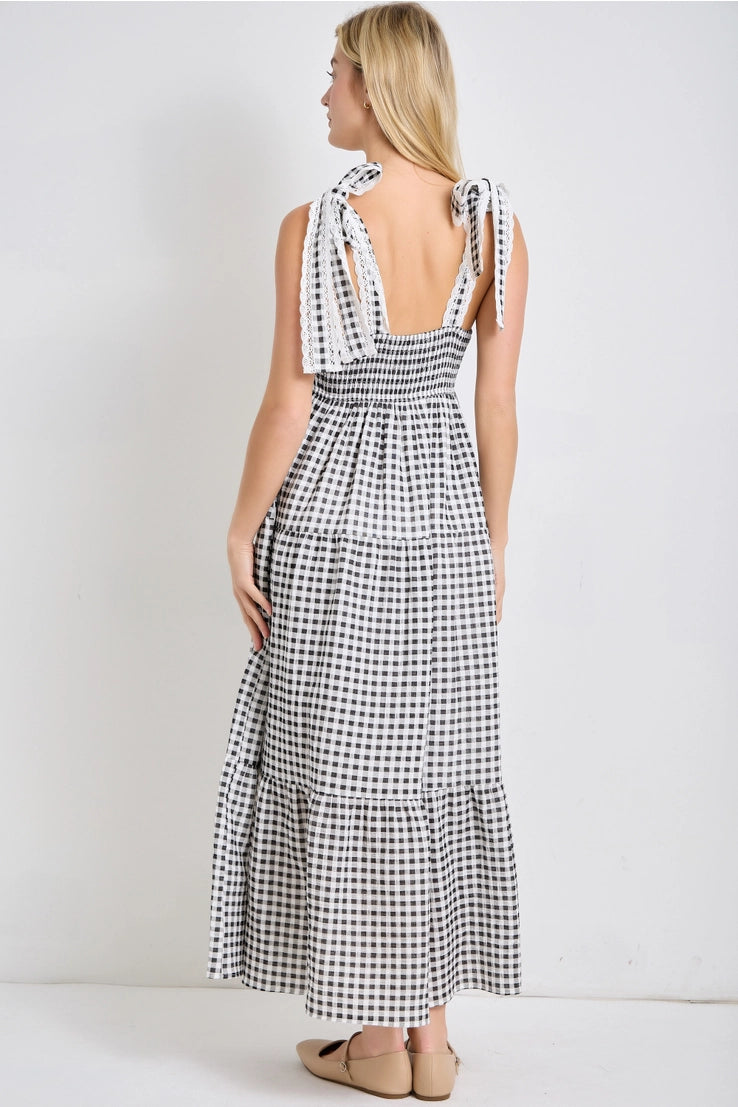 Gingham Eyelet Trim Maxi Dress