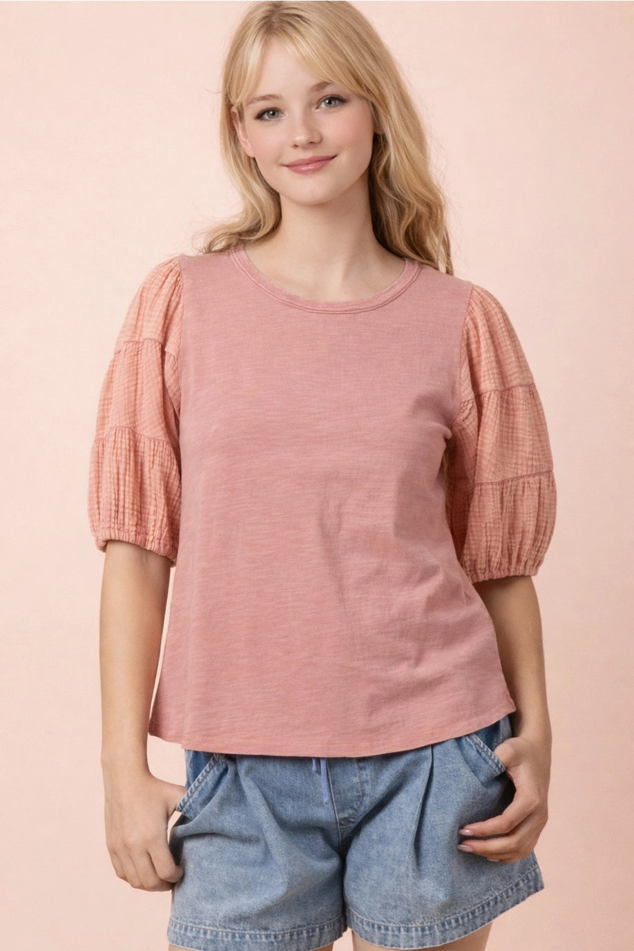 Puff & Texture Sleeve Top