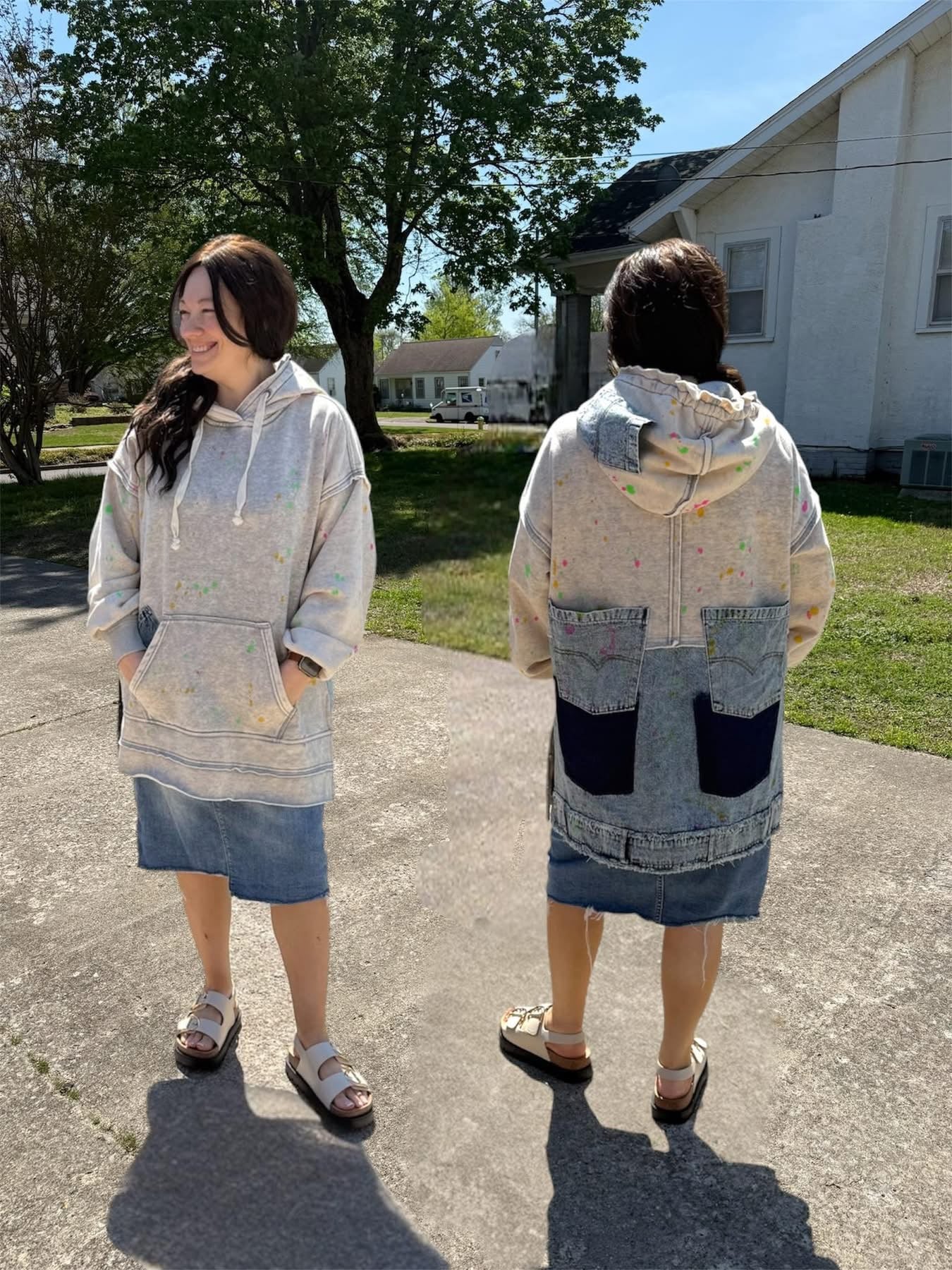Denim Patch Hoodie Splatter