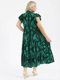 SHORT SLEEVE BUTTON UP FRONT POCKETS MULTI PRINT MAXI DRESS