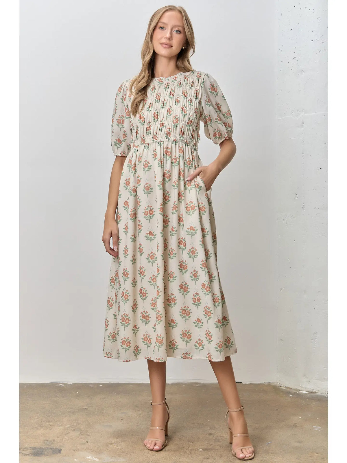 Meadow Bloom Smocked Midi Dress