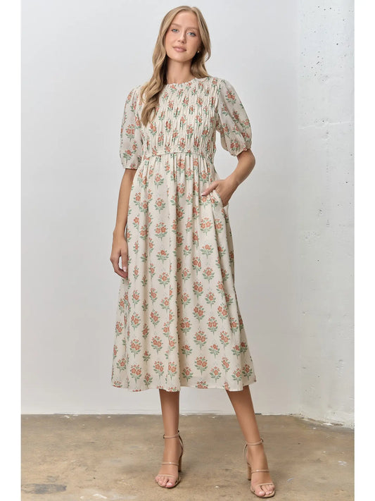 Meadow Bloom Smocked Midi Dress
