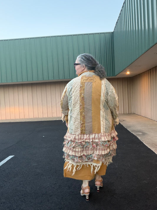 Mustard & Sage Patchwork Ruffle Duster