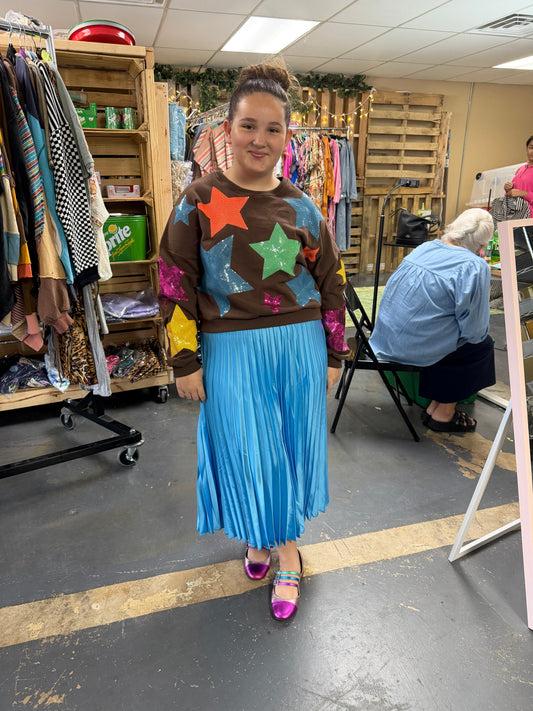 MULTI COLOR STAR PATCH ROUND NECK SWEATSHIRT
