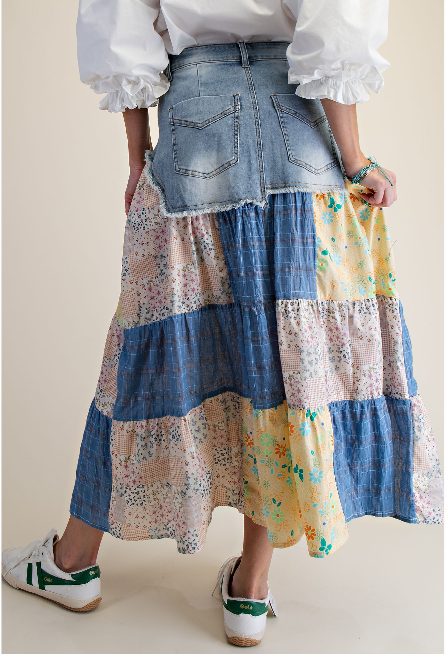 The Bluebonnet Patchwork Denim Skirt