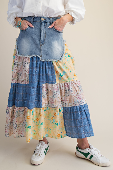 The Bluebonnet Patchwork Denim Skirt