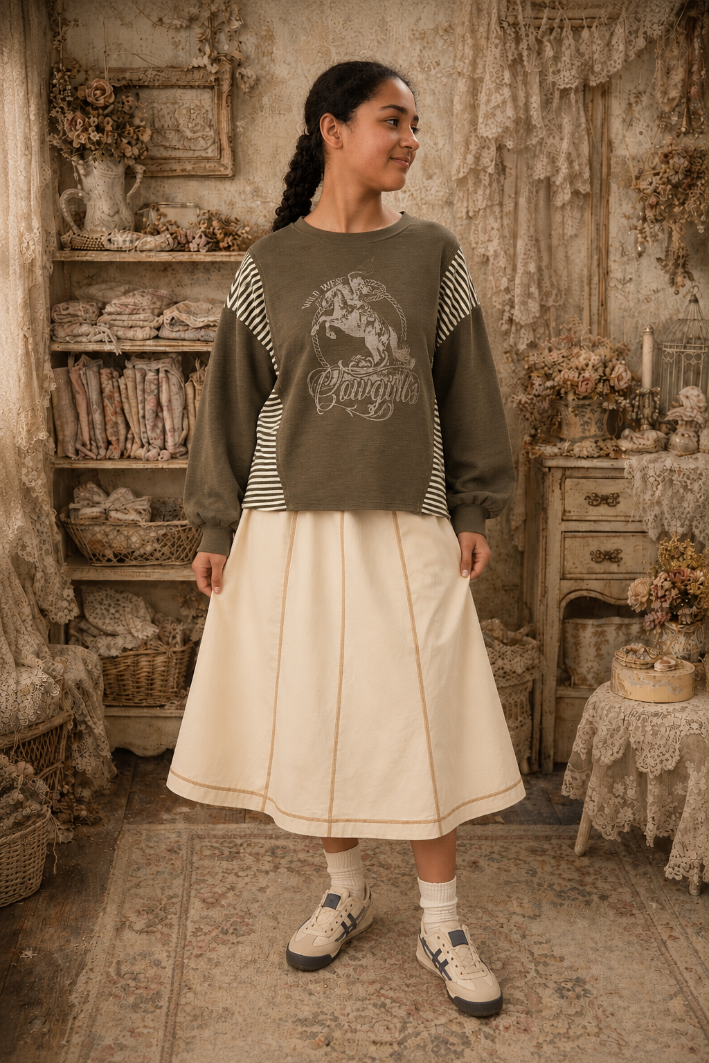 OversizedWestern Graphic Knit Top